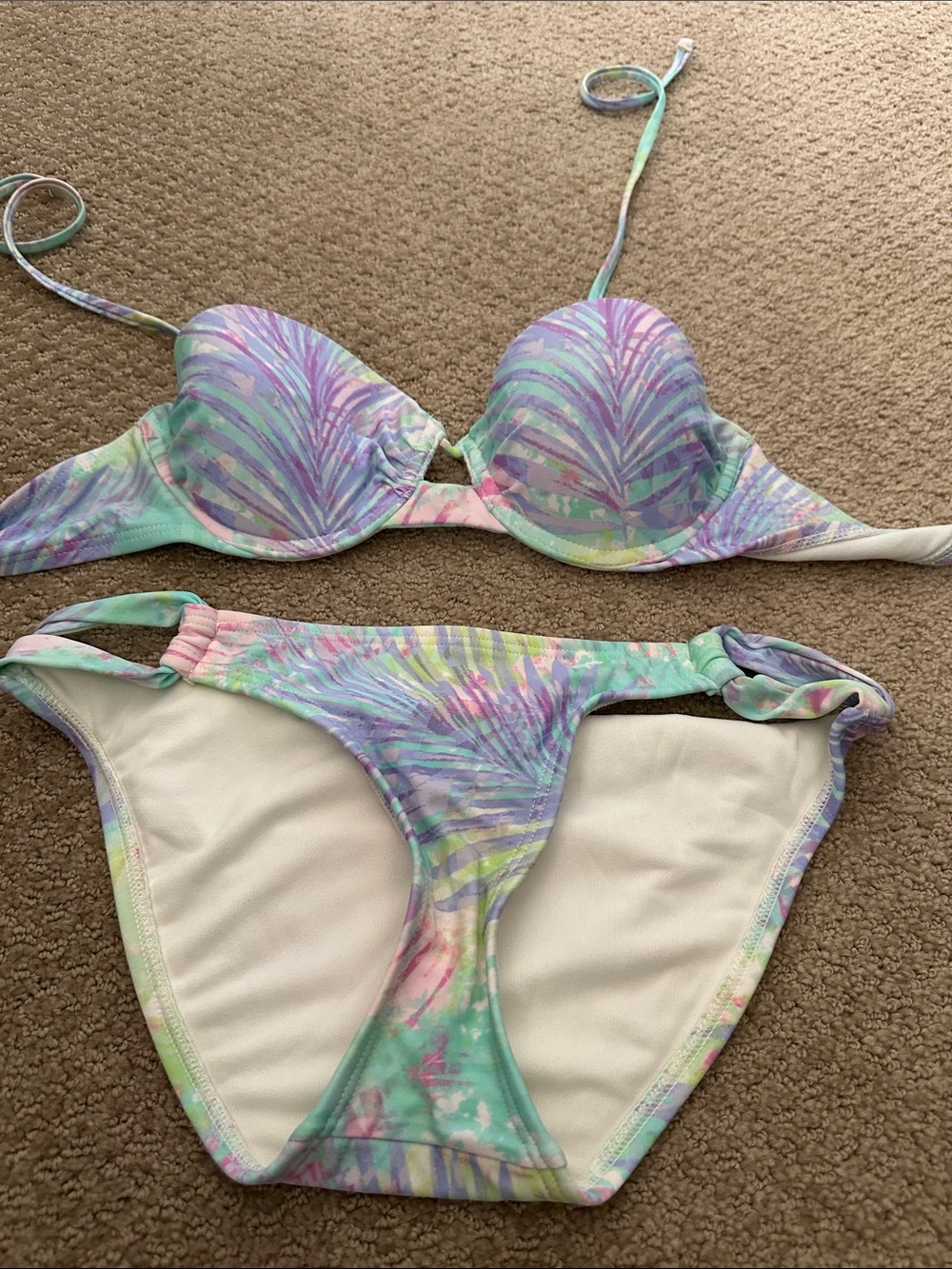 Xhilaration Pastel Purple Green Multicolor Palm Print Bikini